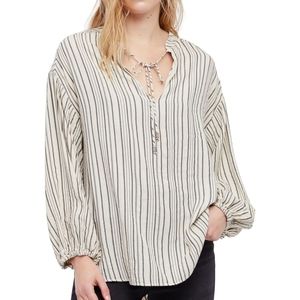 Free People Bishop Sleeves Striped Tunic Blouse